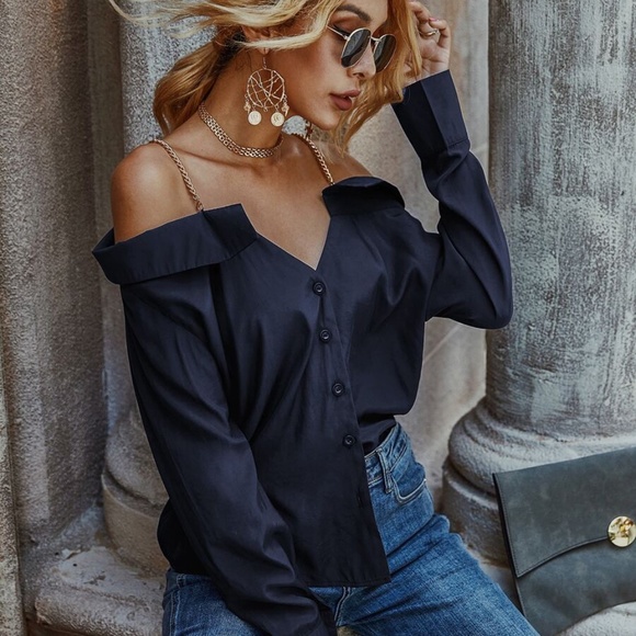 Boho chic button down cold shoulder top green - Picture 7 of 12